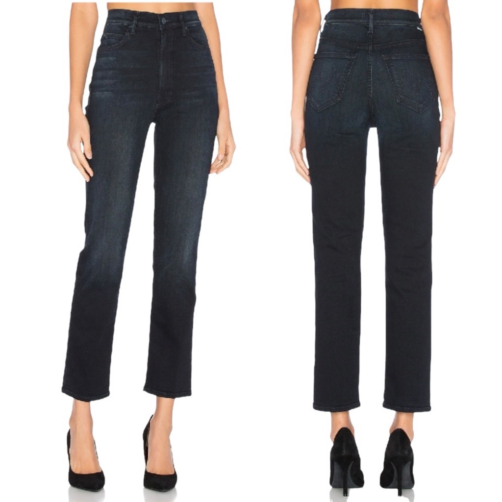 Mother Jeans Swooner Rascal Ankle High-Rise Straight Leg Crop Dark Blue Size 30